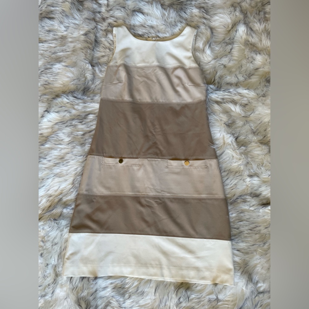 WHITE HOUSE BLACK MARKET neutral striped mini dress with pockets